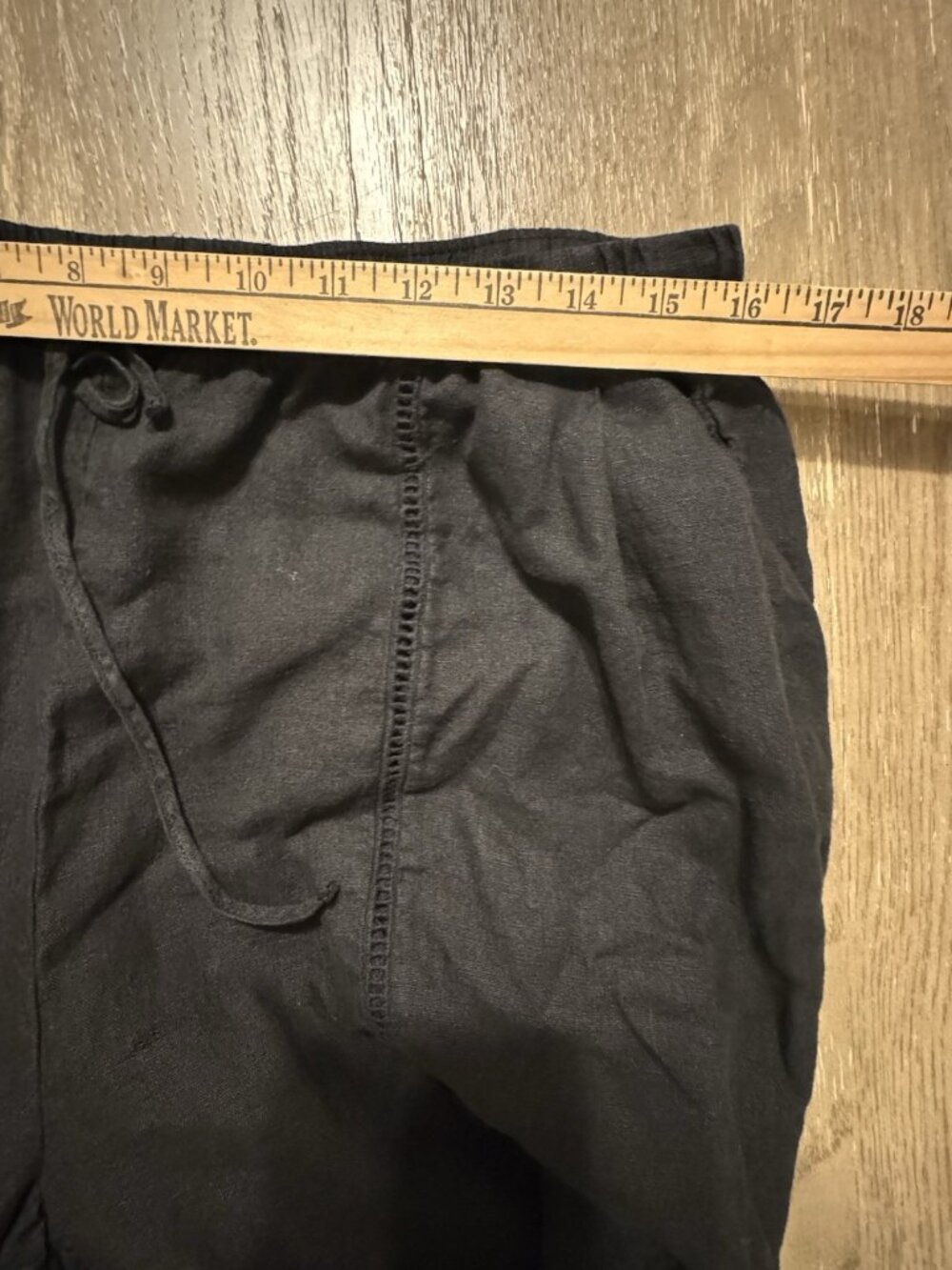 Zara Women Linen Black Wide Leg Pull On Large Pants Split Open Knit Crochet Hem - Picture 4 of 12